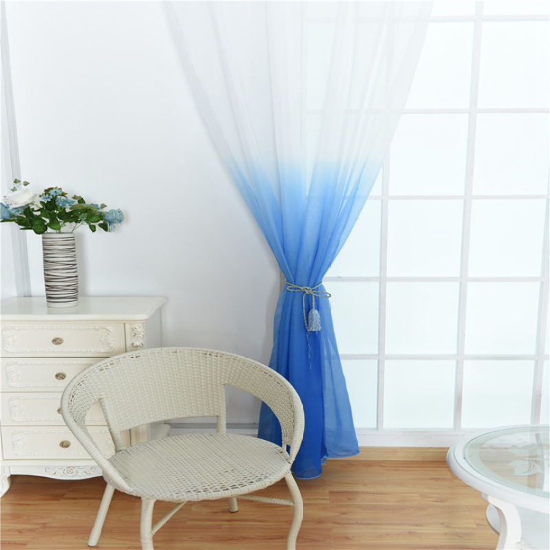 Super Soft Hotel Color Gradient Sheer Curtain, Wholesale Goods Blue Fabric European Style Voile Curtains Ready Made/