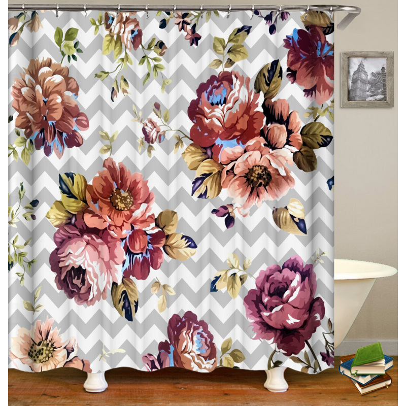 2022 Waterproof Customized European Luxury Cloth Flower Partition Bathroom Shower Curtain Printed