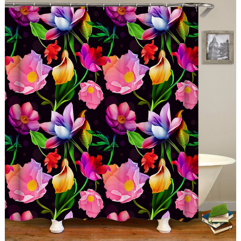 2022 Waterproof Customized European Luxury Cloth Flower Partition Bathroom Shower Curtain Printed