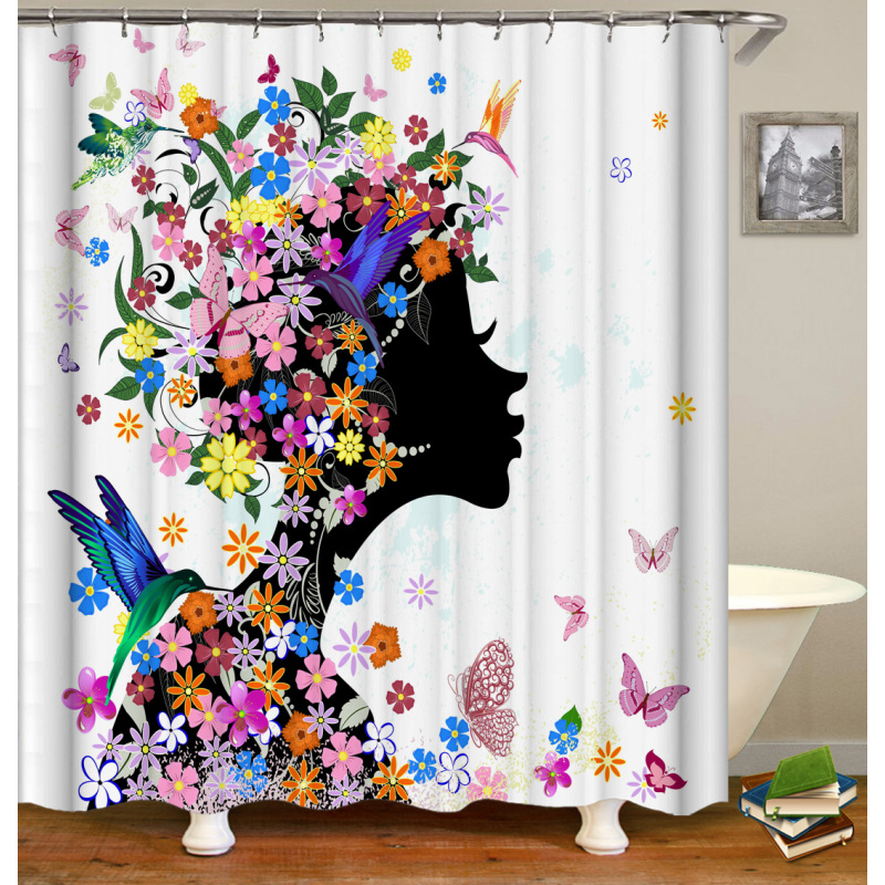2022 Waterproof Customized European Luxury Cloth Flower Partition Bathroom Shower Curtain Printed