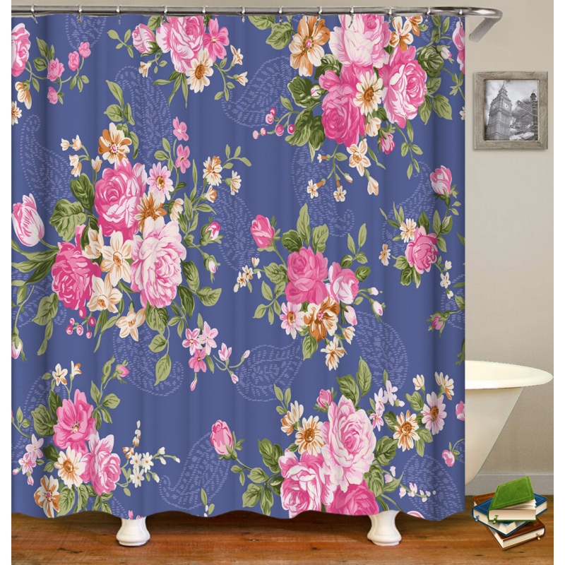 2022 Waterproof Customized European Luxury Cloth Flower Partition Bathroom Shower Curtain Printed