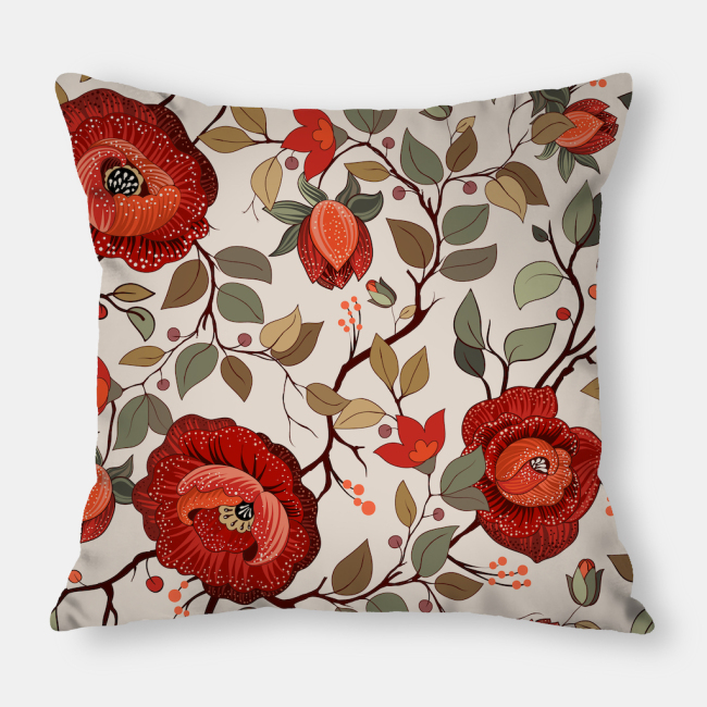 New Red Flower Pillow Case Polyester Linen Printing Throw Cushion Cover, High Quality Sofa Bed Waist Decorative Cushion Cover/