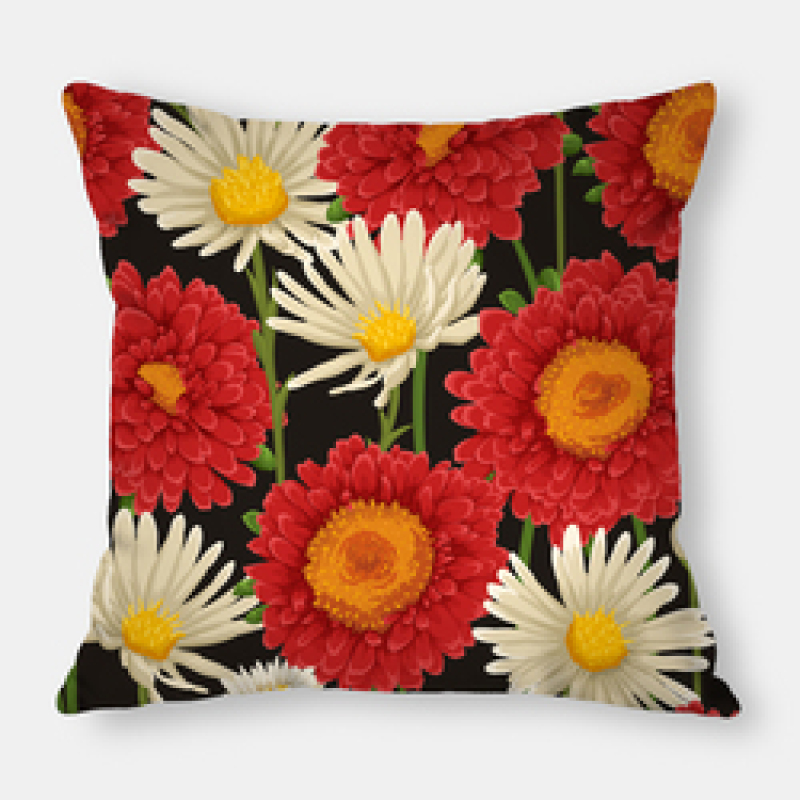 New Red Flower Pillow Case Polyester Linen Printing Throw Cushion Cover, High Quality Sofa Bed Waist Decorative Cushion Cover/