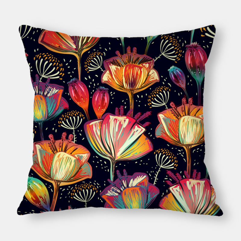 New Red Flower Pillow Case Polyester Linen Printing Throw Cushion Cover, High Quality Sofa Bed Waist Decorative Cushion Cover/