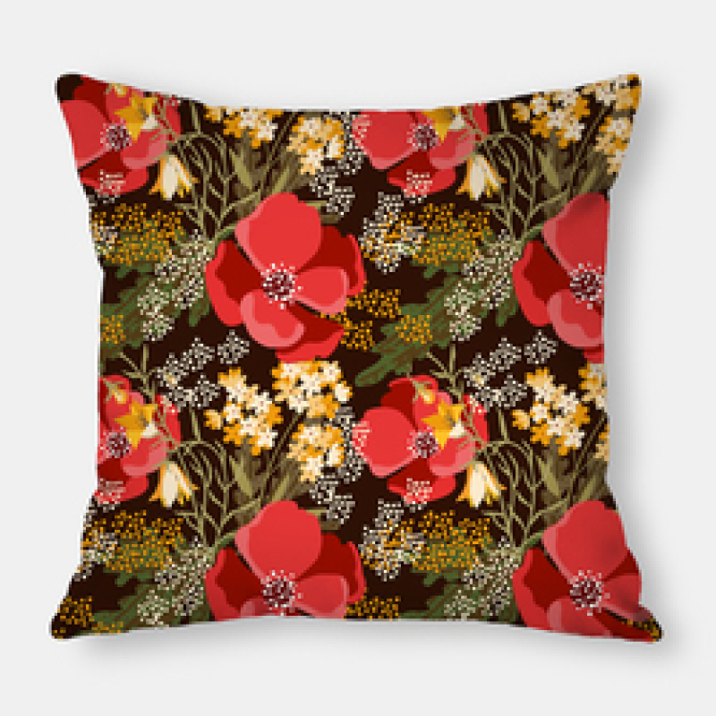 New Red Flower Pillow Case Polyester Linen Printing Throw Cushion Cover, High Quality Sofa Bed Waist Decorative Cushion Cover/