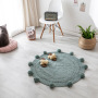 Polyester Pure handmade style Wool woven round floor mat rug pom poms Carpet for Bay window next to bedroom bed