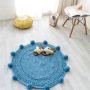 Polyester Pure handmade style Wool woven round floor mat rug pom poms Carpet for Bay window next to bedroom bed