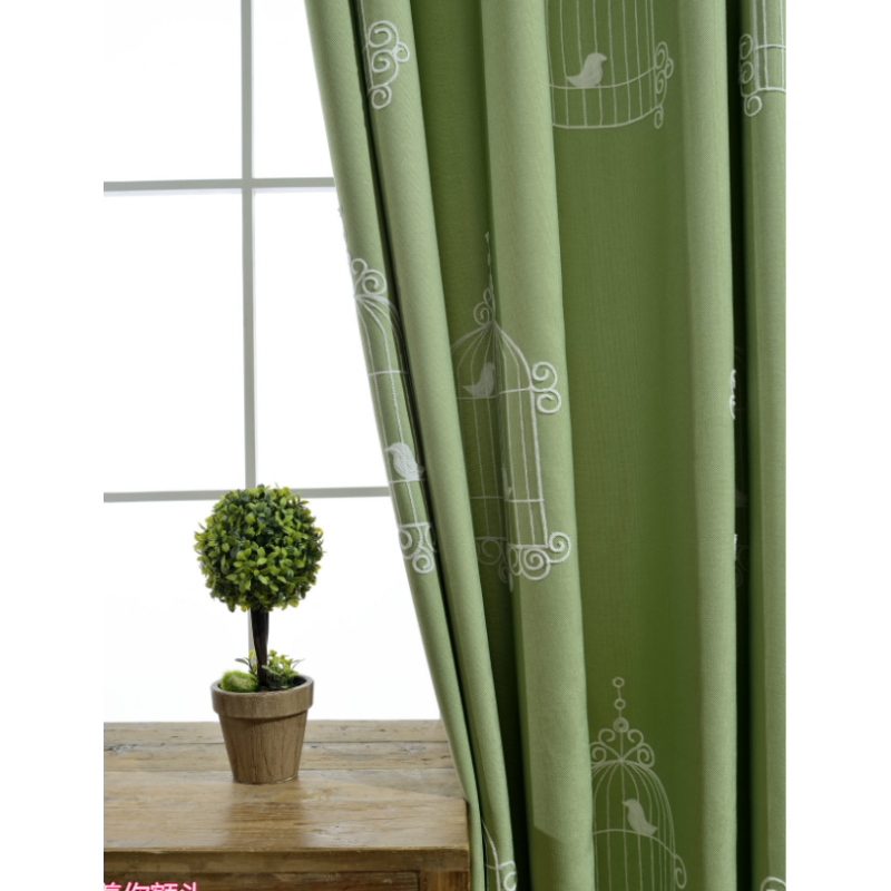 Fresh Pastoral Cotton And Hemp Embroidered Green Curtain, Factory Direct Sales Embroidered Curtain#