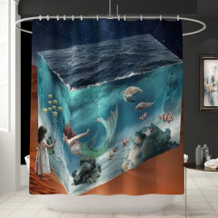 Mermaid Print Shower Curtain Carpet Mat Four-piece Combination ,Nice Shower Curtain/