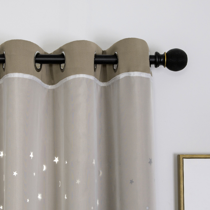 Amazon Tulle Hollow Star Double-layer Blackout Curtain ,European-style creative beige decorative blackout curtains/