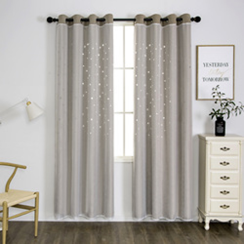 Amazon Tulle Hollow Star Double-layer Blackout Curtain ,European-style creative beige decorative blackout curtains/
