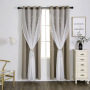 Amazon Tulle Hollow Star Double-layer Blackout Curtain ,European-style creative beige decorative blackout curtains/