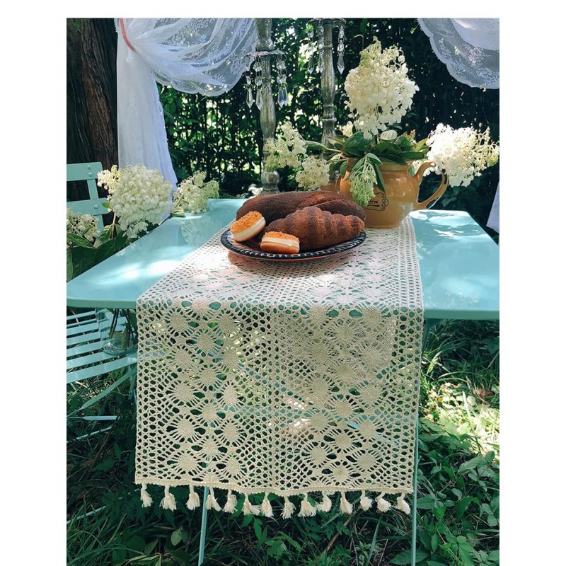 High Quality Rectangular Crochet Lace Elegant Hollow Mesh Crocheted Embroidery Table Runner For Weeding Party