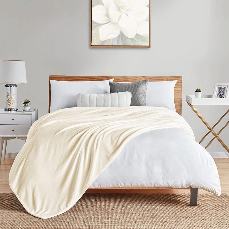Gentle Beige Flannel Fleece Throw Warm Solid Color For Living Room Bed Velvet Blanket/