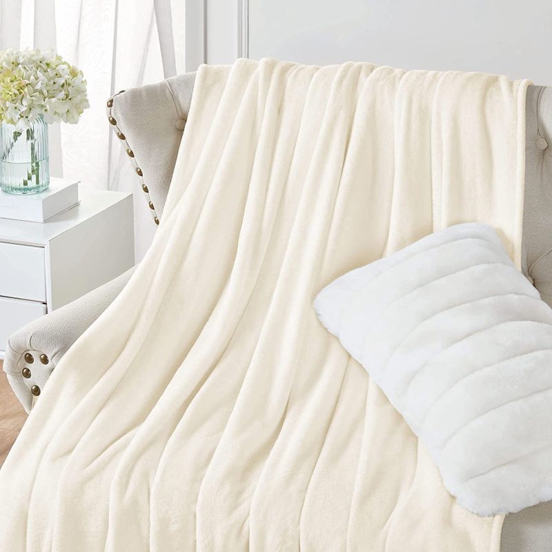 Gentle Beige Flannel Fleece Throw Warm Solid Color For Living Room Bed Velvet Blanket/