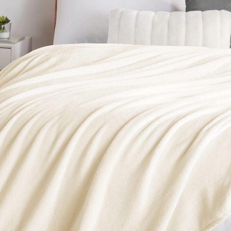 Gentle Beige Flannel Fleece Throw Warm Solid Color For Living Room Bed Velvet Blanket/
