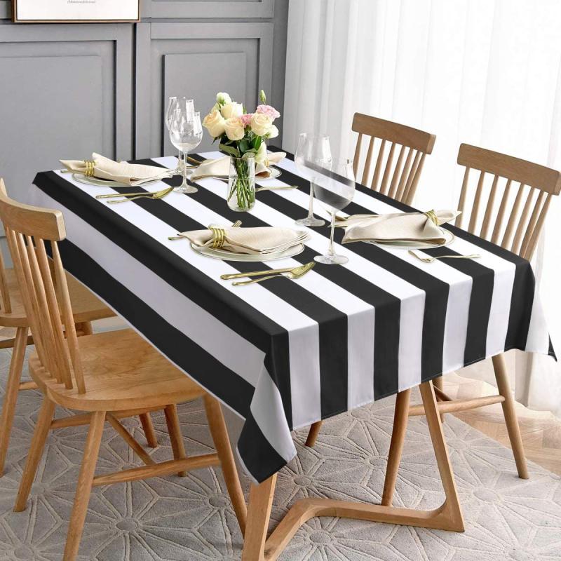 Simple and Fashionable Black and White Striped Rectangular Tablecloth Kitchen Wedding Decoration Table Waterproof Mantel Mesa