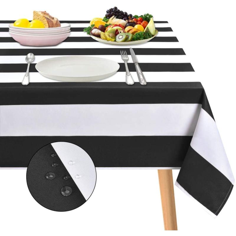 Simple and Fashionable Black and White Striped Rectangular Tablecloth Kitchen Wedding Decoration Table Waterproof Mantel Mesa