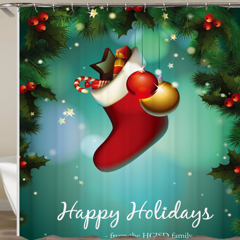 drop shipping Merry Christmas Snowman Santa Claus Shower Curtains Curtain Waterproof Bath Curtain #