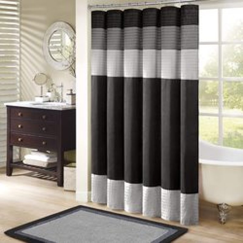 Washabl Ruffled Style Waterproof Polyester Shower Curtain,Striped modern shower curtain