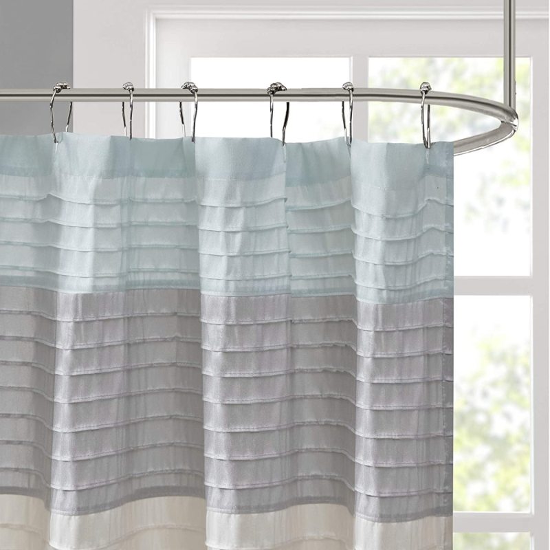 Washabl Ruffled Style Waterproof Polyester Shower Curtain,Striped modern shower curtain