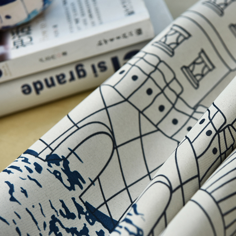 Nice town drapes Curtain Modern Castle Blackout Cloth Bay Window,Kids Study Room Children Bedroom Blue Curtain Tulle/