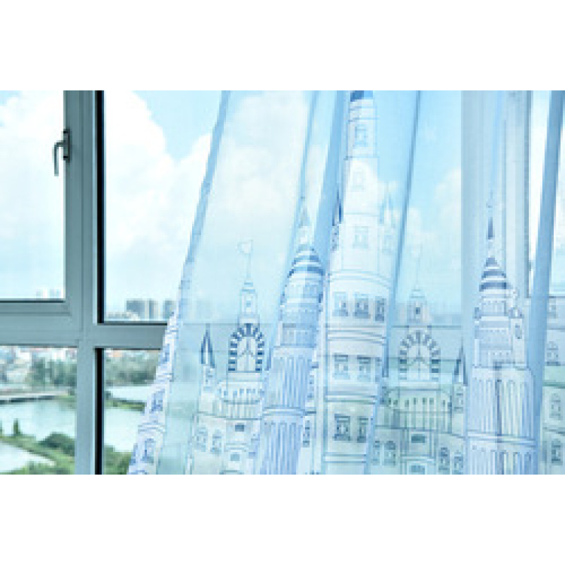Nice town drapes Curtain Modern Castle Blackout Cloth Bay Window,Kids Study Room Children Bedroom Blue Curtain Tulle/