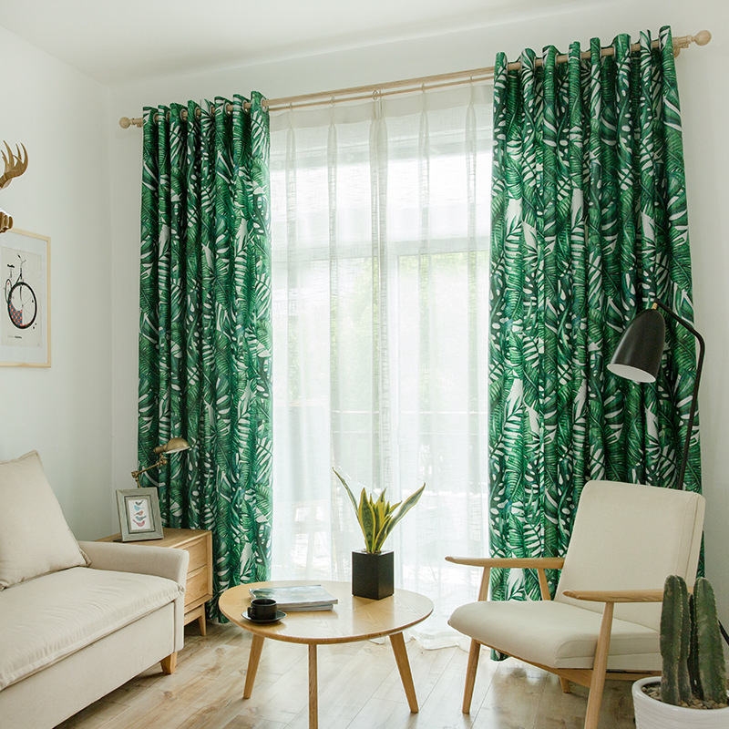 Amazon Top Seller 2019  Curtains Printed Leaves,Fancy Blackout Curtain Cloth Livingroom Curtains#