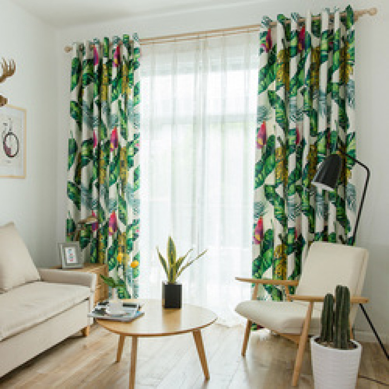 Amazon Top Seller 2019  Curtains Printed Leaves,Fancy Blackout Curtain Cloth Livingroom Curtains#