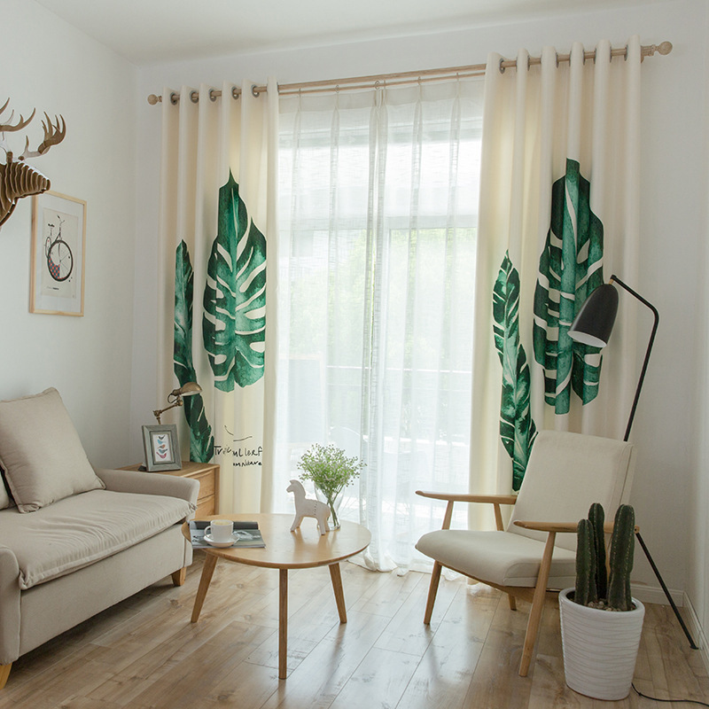 Amazon Top Seller 2019  Curtains Printed Leaves,Fancy Blackout Curtain Cloth Livingroom Curtains#