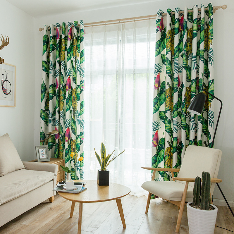 Amazon Top Seller 2019  Curtains Printed Leaves,Fancy Blackout Curtain Cloth Livingroom Curtains#