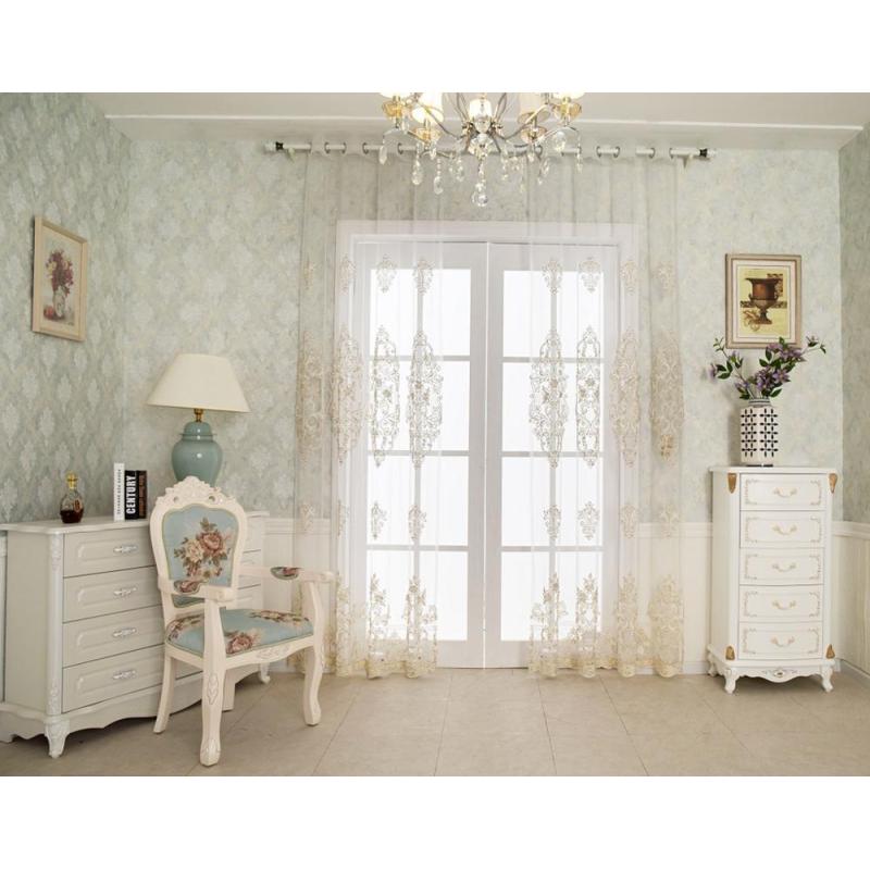 2019 Cheap Stock Embroidered Sheer Curtain,New Tulle Eyelet Grommet Design Sheer Curtains For Living Room#