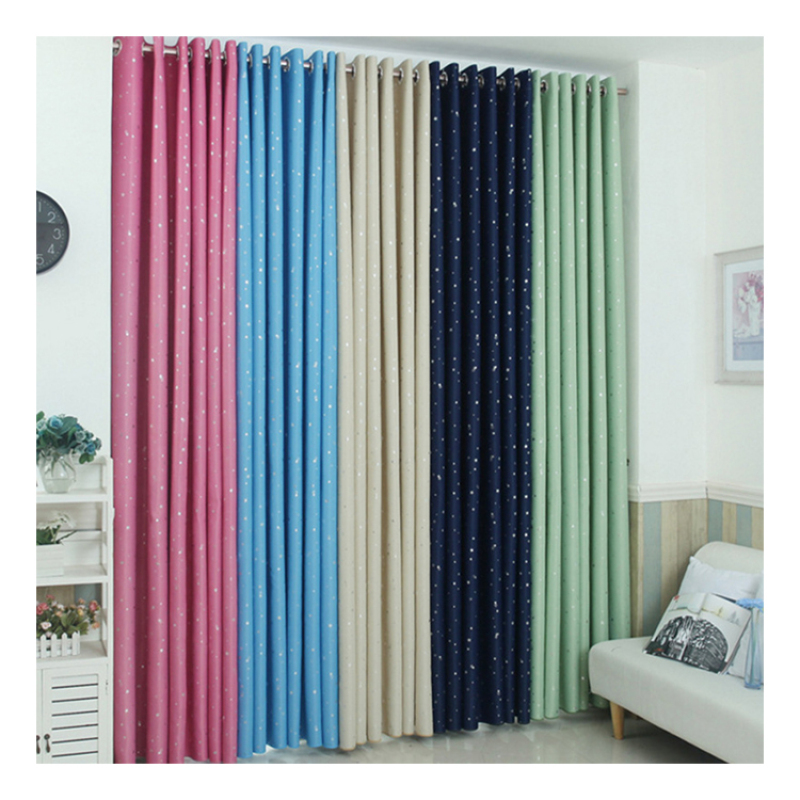 Amazon Bedroom Korean Solid Color Curtains Manufacturers Supply Full Blackout Curtains, Star Hot Silver Bead Rope Flat Window