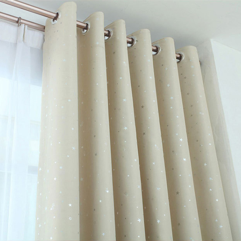 Amazon Bedroom Korean Solid Color Curtains Manufacturers Supply Full Blackout Curtains, Star Hot Silver Bead Rope Flat Window