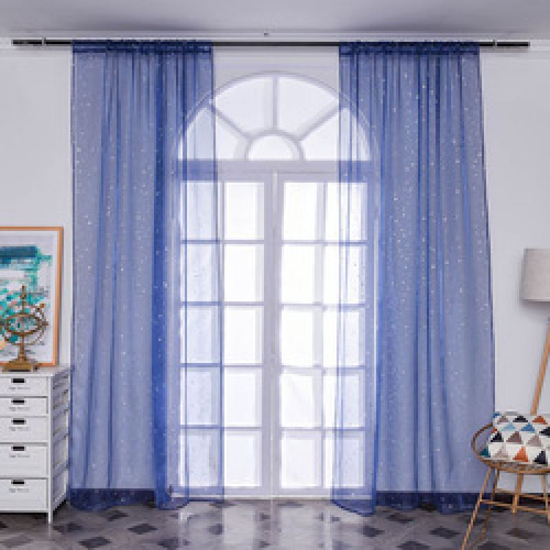 Amazon Bedroom Korean Solid Color Curtains Manufacturers Supply Full Blackout Curtains, Star Hot Silver Bead Rope Flat Window