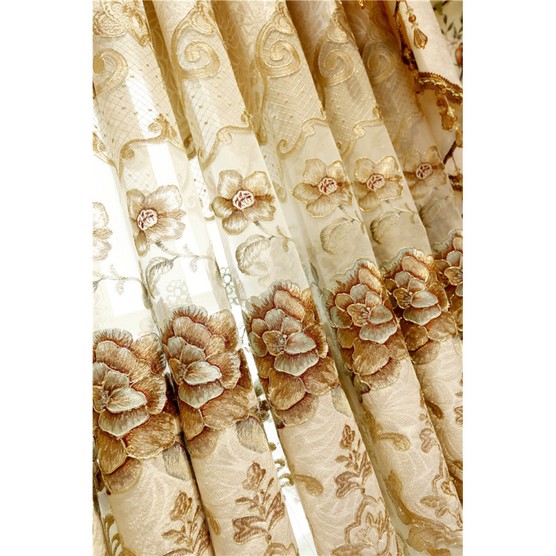 Gold Curtain Fabric with Valance, Curtainluxury Home Curtains, Cortinas Europeas/ European Curtain 100% Polyester Flat Window YK