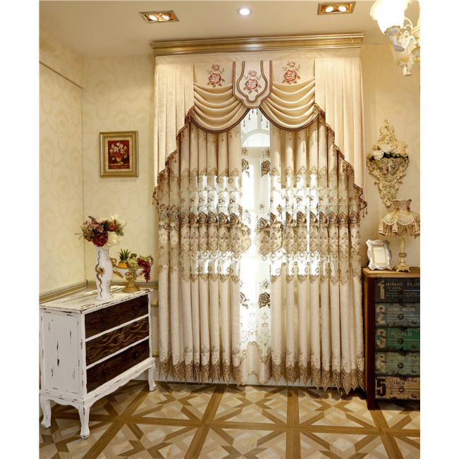 Gold Curtain Fabric with Valance, Curtainluxury Home Curtains, Cortinas Europeas/ European Curtain 100% Polyester Flat Window YK