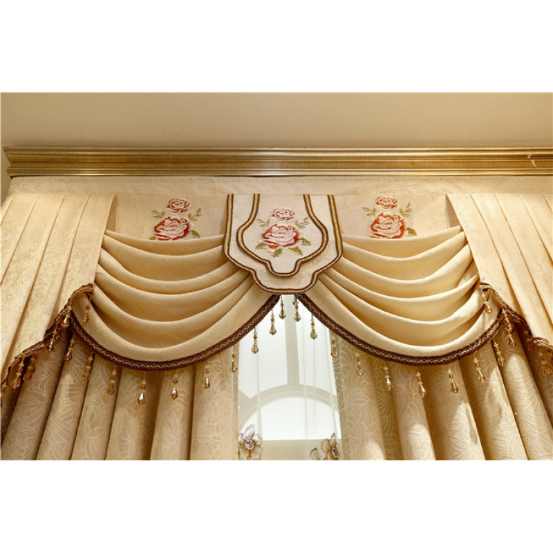 Gold Curtain Fabric with Valance, Curtainluxury Home Curtains, Cortinas Europeas/ European Curtain 100% Polyester Flat Window YK