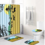 3D Shower Curtain Egyptian,Egyptian Bathroom Toilet Four-Piece Floor Mat Door Mat Bathroom Carpet/