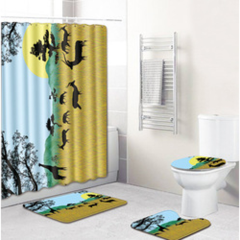 3D Shower Curtain Egyptian,Egyptian Bathroom Toilet Four-Piece Floor Mat Door Mat Bathroom Carpet/