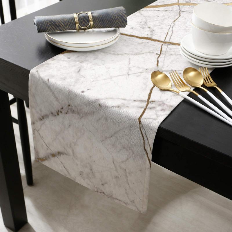 Modern Pattern Table Runner, Ocean Marble Texture for Dining Room Holiday and Party Decor#