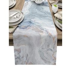 Modern Pattern Table Runner, Ocean Marble Texture for Dining Room Holiday and Party Decor#