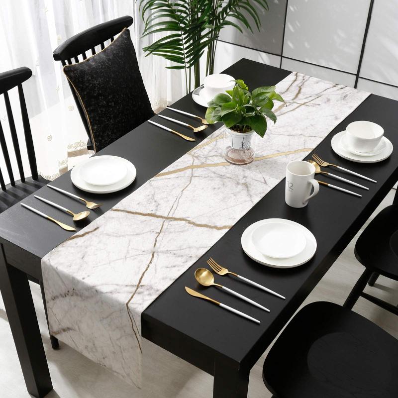 Modern Pattern Table Runner, Ocean Marble Texture for Dining Room Holiday and Party Decor#