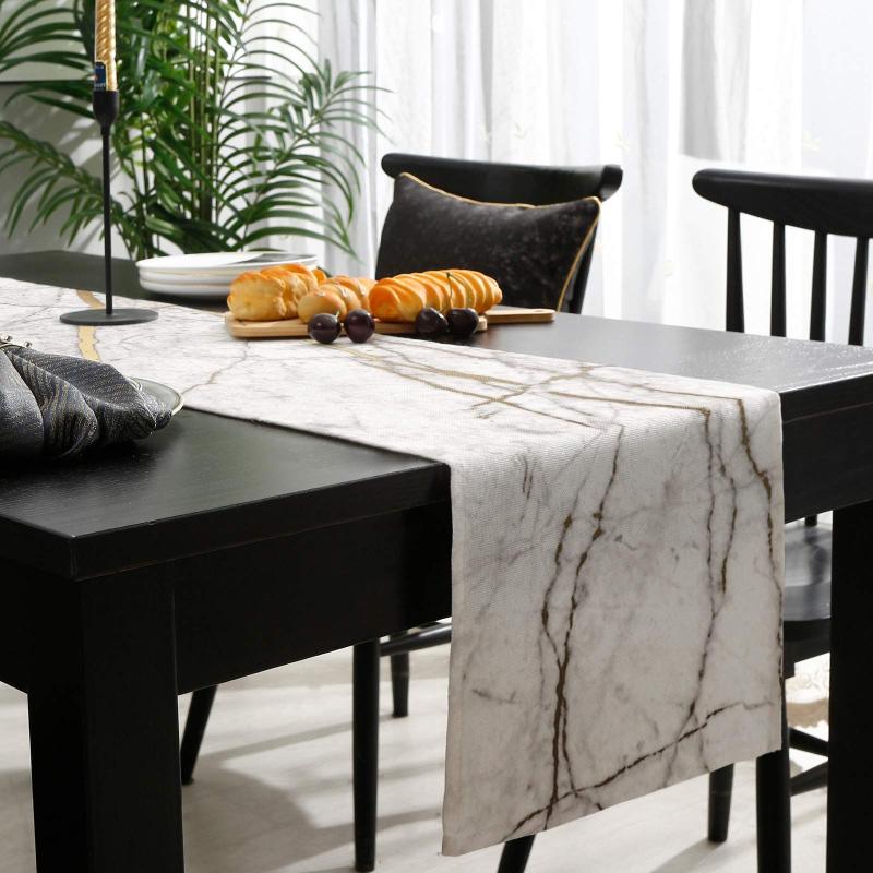 Modern Pattern Table Runner, Ocean Marble Texture for Dining Room Holiday and Party Decor#