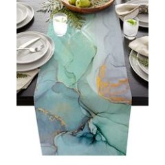 Modern Pattern Table Runner, Ocean Marble Texture for Dining Room Holiday and Party Decor#