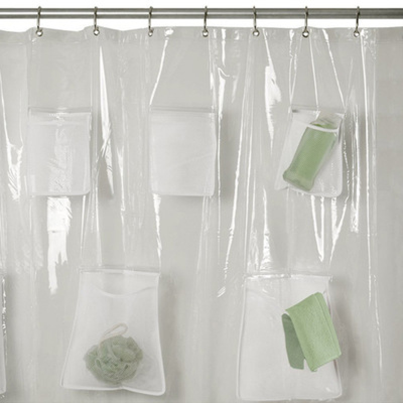 New Translucent With Pocket Shower Curtain, Multi-Purpose Multi-Purpose Bathroom Storage Waterproof Mildew Thick Pocket
