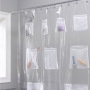 New Translucent With Pocket Shower Curtain, Multi-Purpose Multi-Purpose Bathroom Storage Waterproof Mildew Thick Pocket