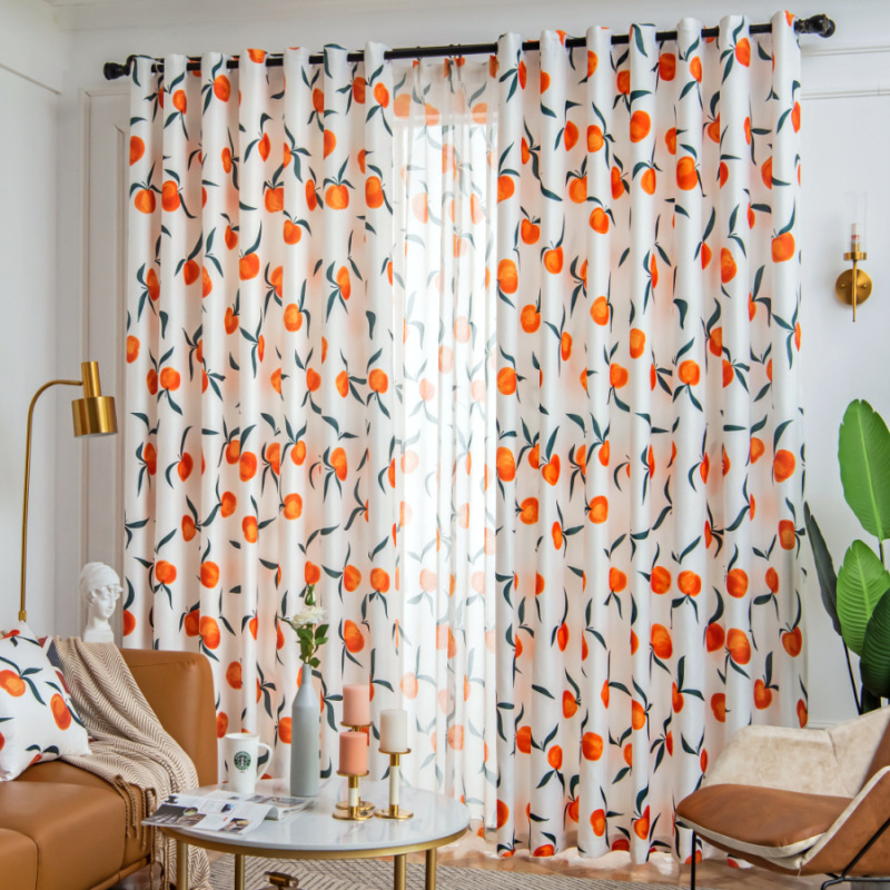 Nordic ins wind Morandi hand-painted peach curtains, customized fresh and rural children's blackout curtains/