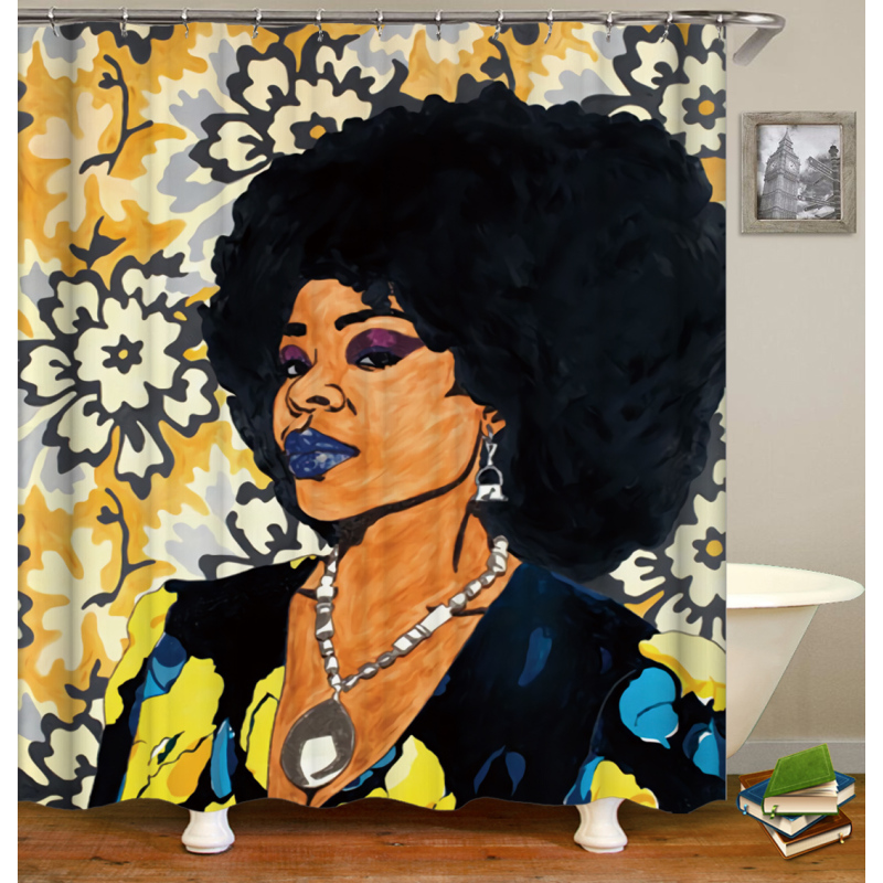 Wholesale Custom Printed Shower Curtains Luxury Black Art African American Black Girl Afro Women Print Bath Curtain For Bathroom