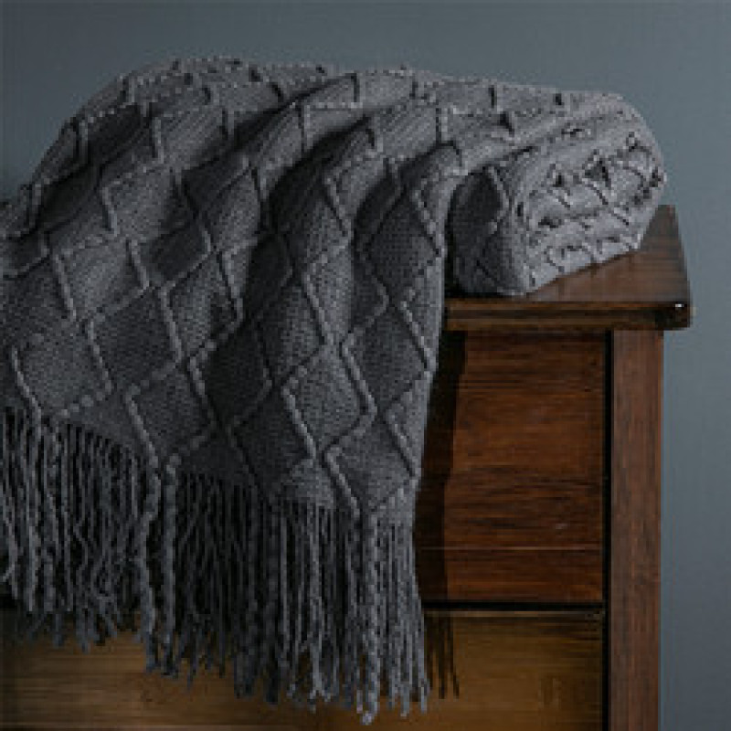 dark grey Knitted Blanket Geometric Sofa Blanket Cover with Tassel Travel Line Blanket Home Decoration/